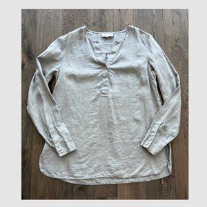 Jones New York Sport 100% Linen Tunic Blouse Size M Taupe Gray Lagenlook Casual